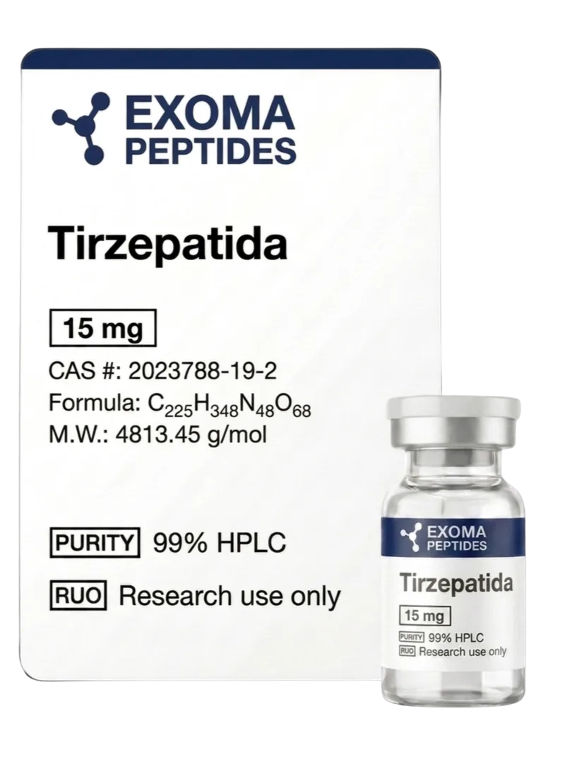 Tirzepatida 15 mg — vial liofilizado de investigación, EXOMA Peptides México
