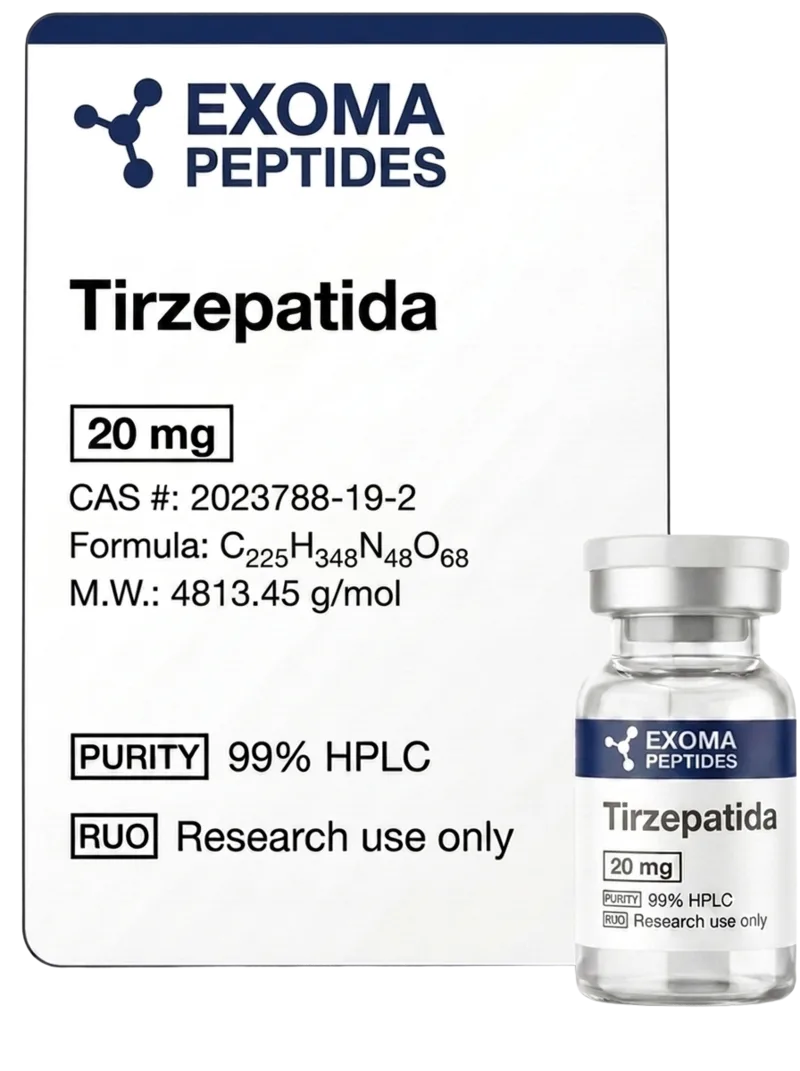 Tirzepatida 20 mg — vial liofilizado de investigación, EXOMA Peptides México
